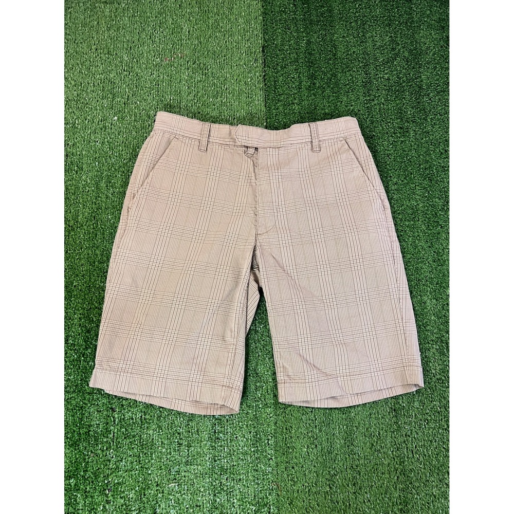 Ted Baker Mens 32 Brown Plaid Chino Shorts Glen Check Flat Front Casual Golf